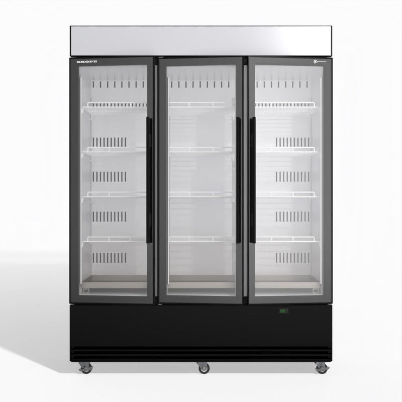 Skope BME1500N-AC 3 Glass Door Display or Storage Fridge, Lit Sign