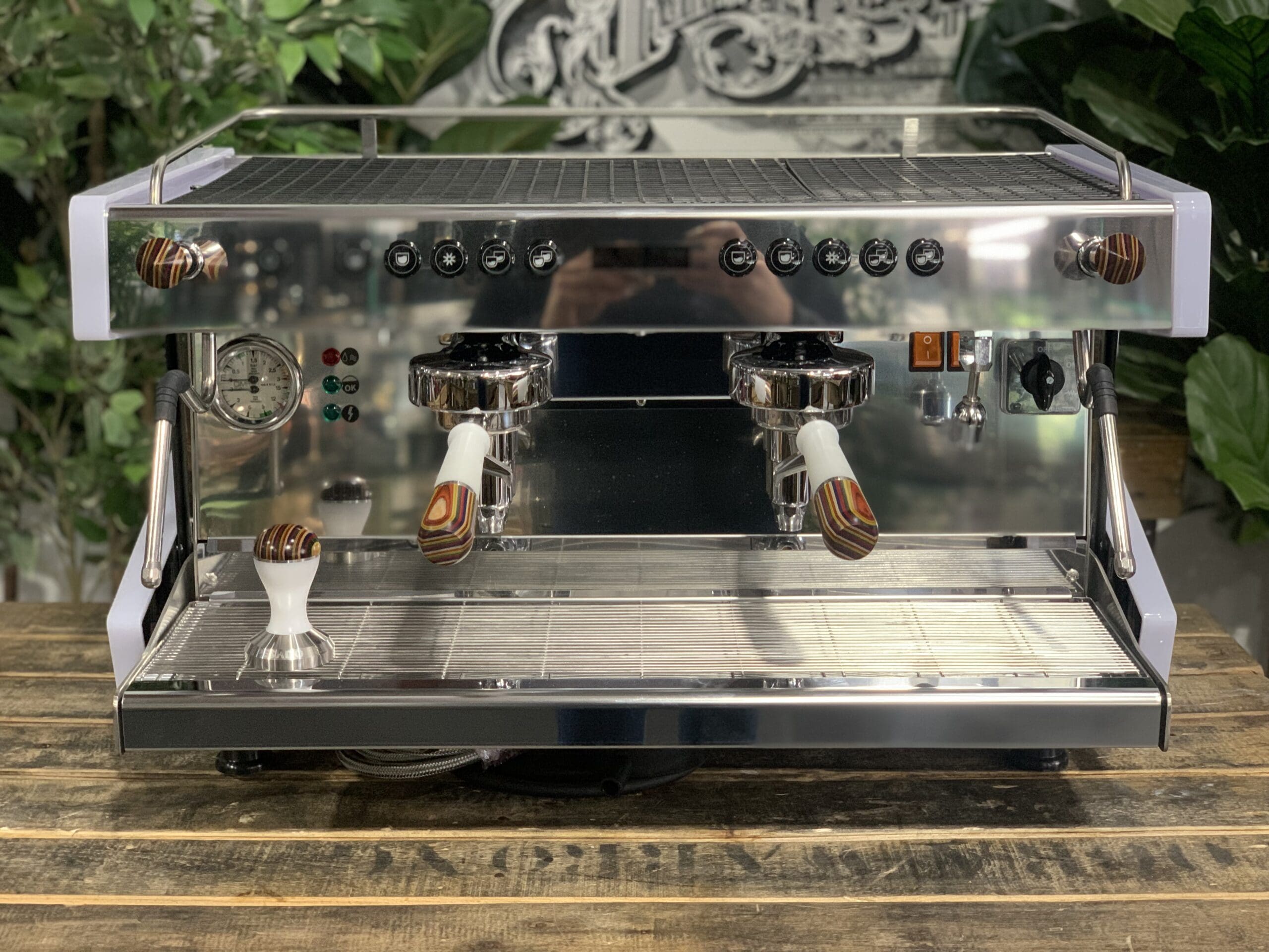 CIME CO-03 NEO White & Skateboard White With Tamper - 2 Group Commercial Espresso Machine - Timber