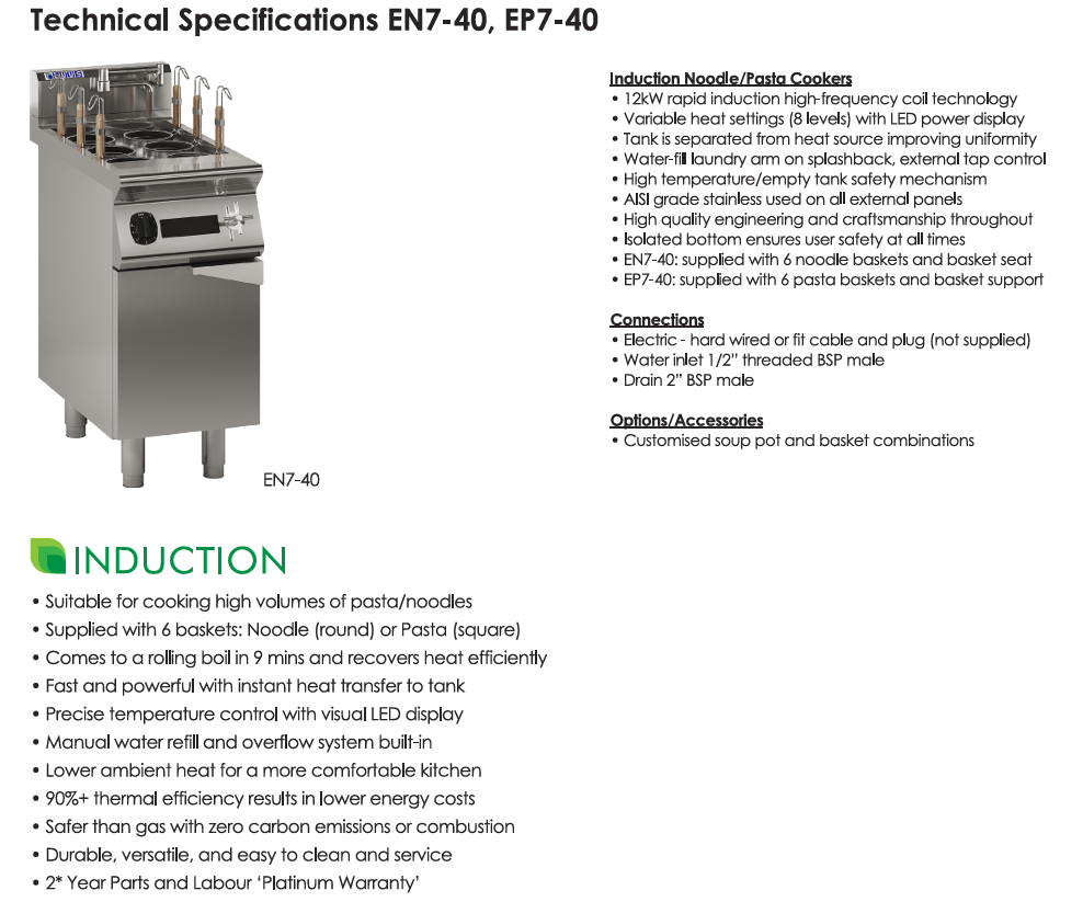 Luus 400mm Induction Pasta Cooker EP7-40