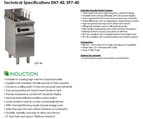 Luus 400mm Induction Noodle & Pasta Cooker EN7-40