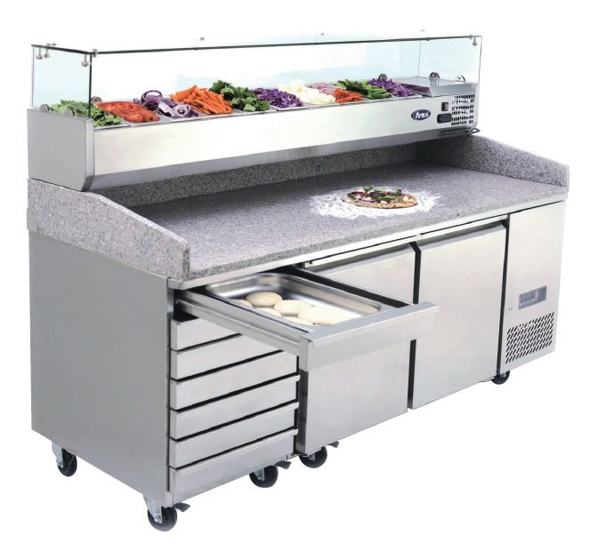 Atosa 2 Door Refrigerated Pizza Table With Drawers