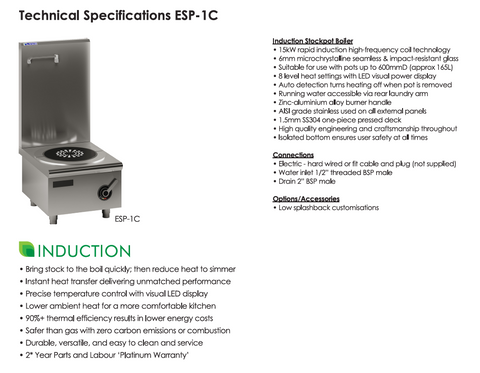 Luus 1 Burner Induction Stockpot Boiler ESP-1C