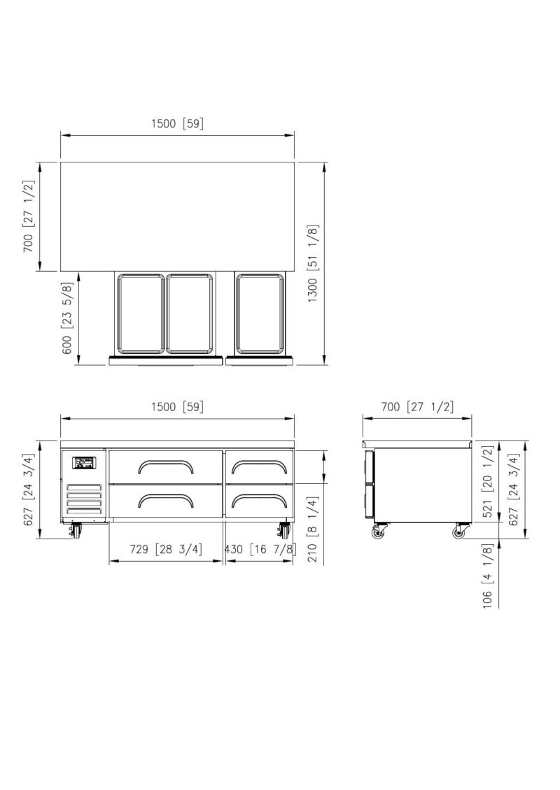 Fresh 4 Drawer Narrow Chef Base Fridge