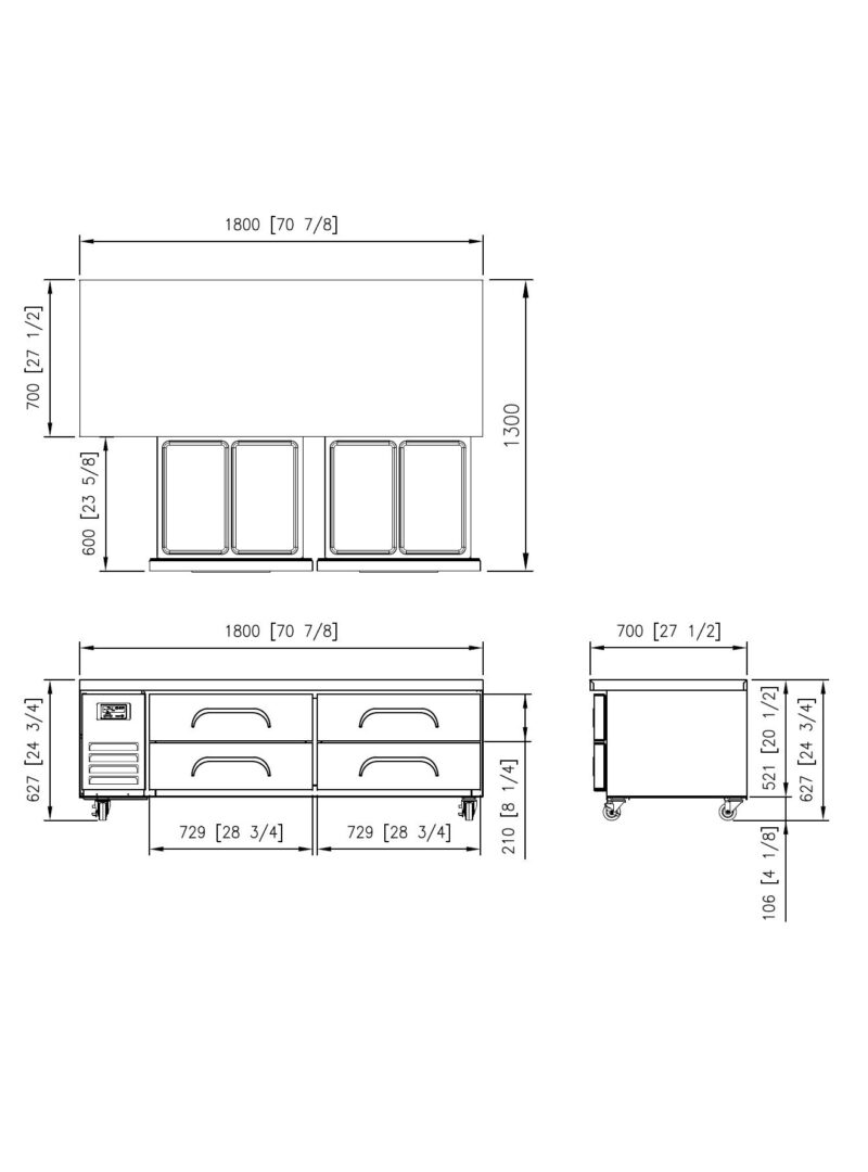 Fresh 4 Drawer Narrow Chef Base Fridge