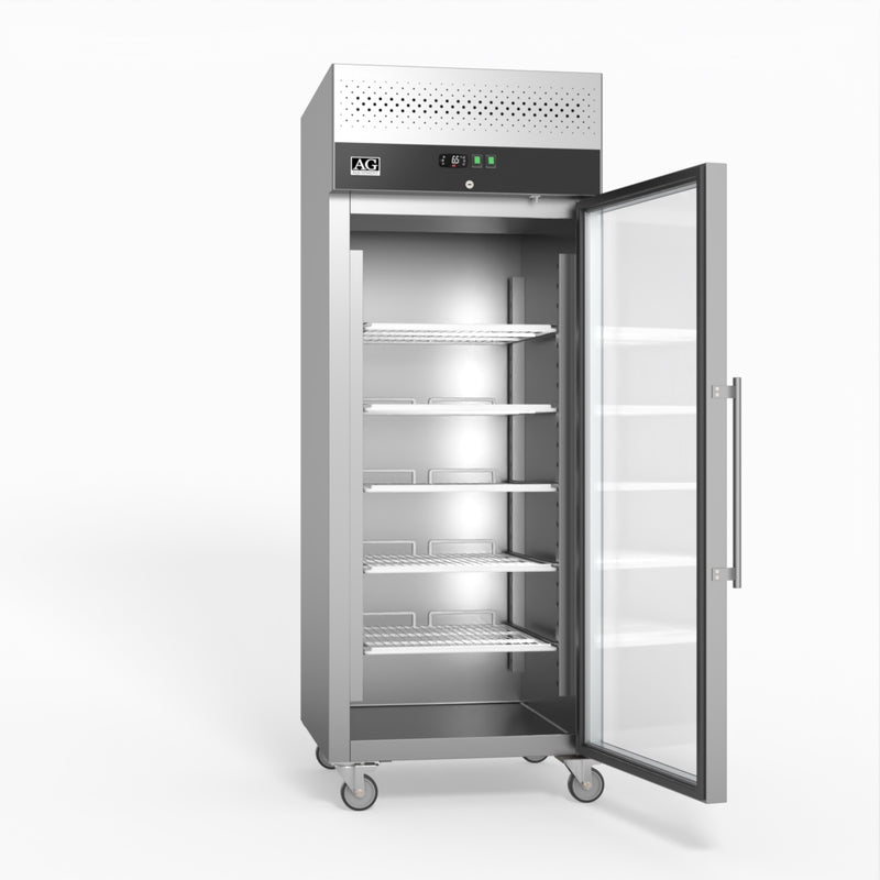 AG 650 Litre Upright Stainless Steel Glass Door Fridge