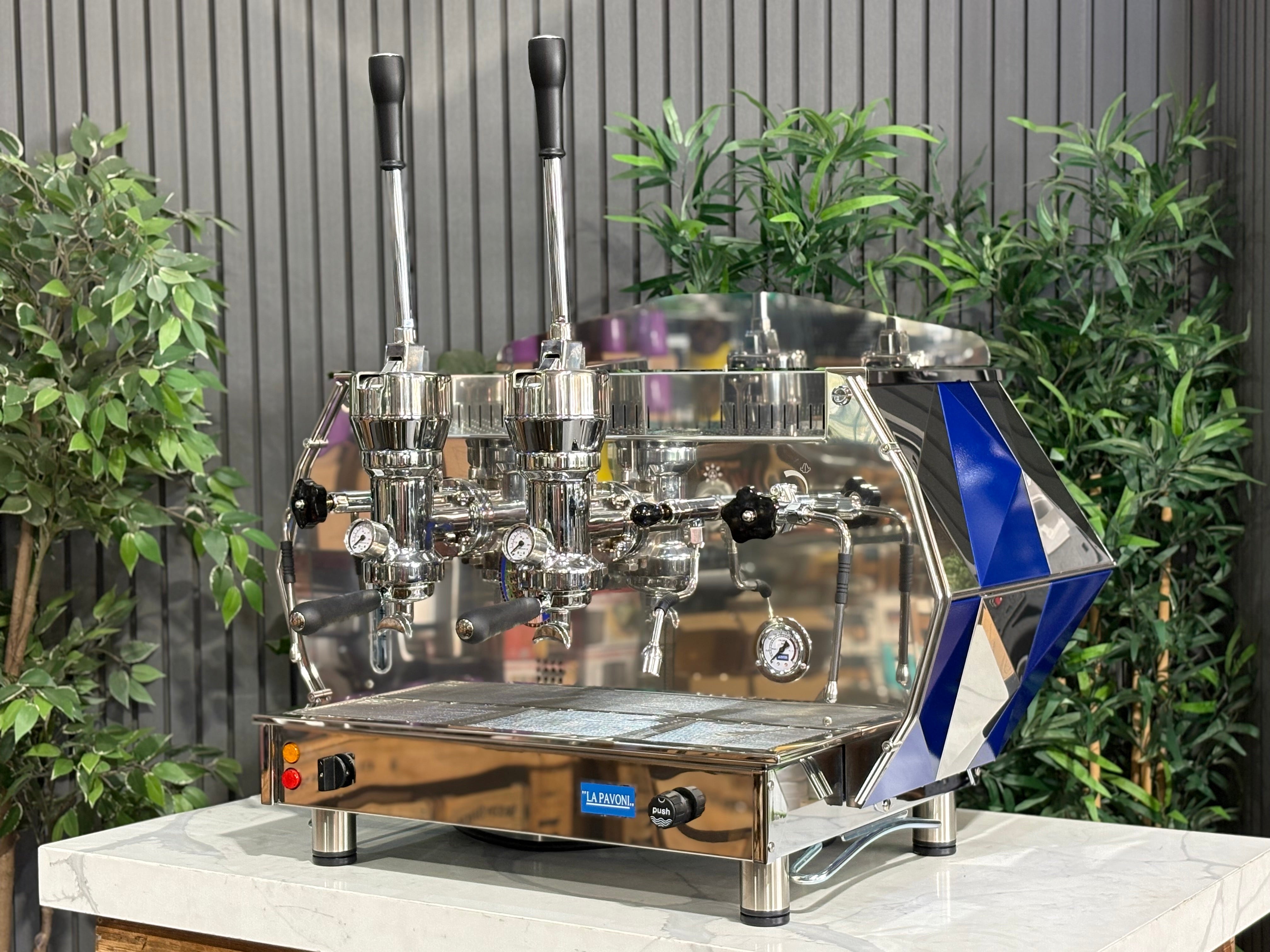 La Pavoni Diamante Lever Blue - 2 Group Commercial Espresso Machine - Chrome