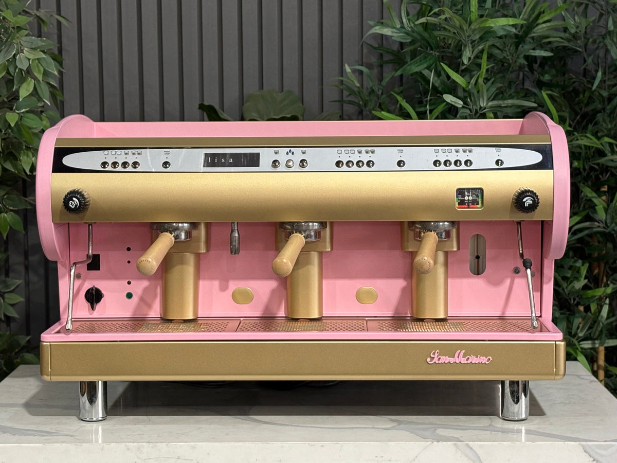 San Marino Lisa - - 3 Group Commercial Espresso Machine - Commercial - Pink, Gold & Timber