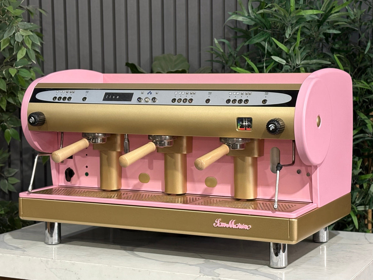San Marino Lisa - - 3 Group Commercial Espresso Machine - Commercial - Pink, Gold & Timber