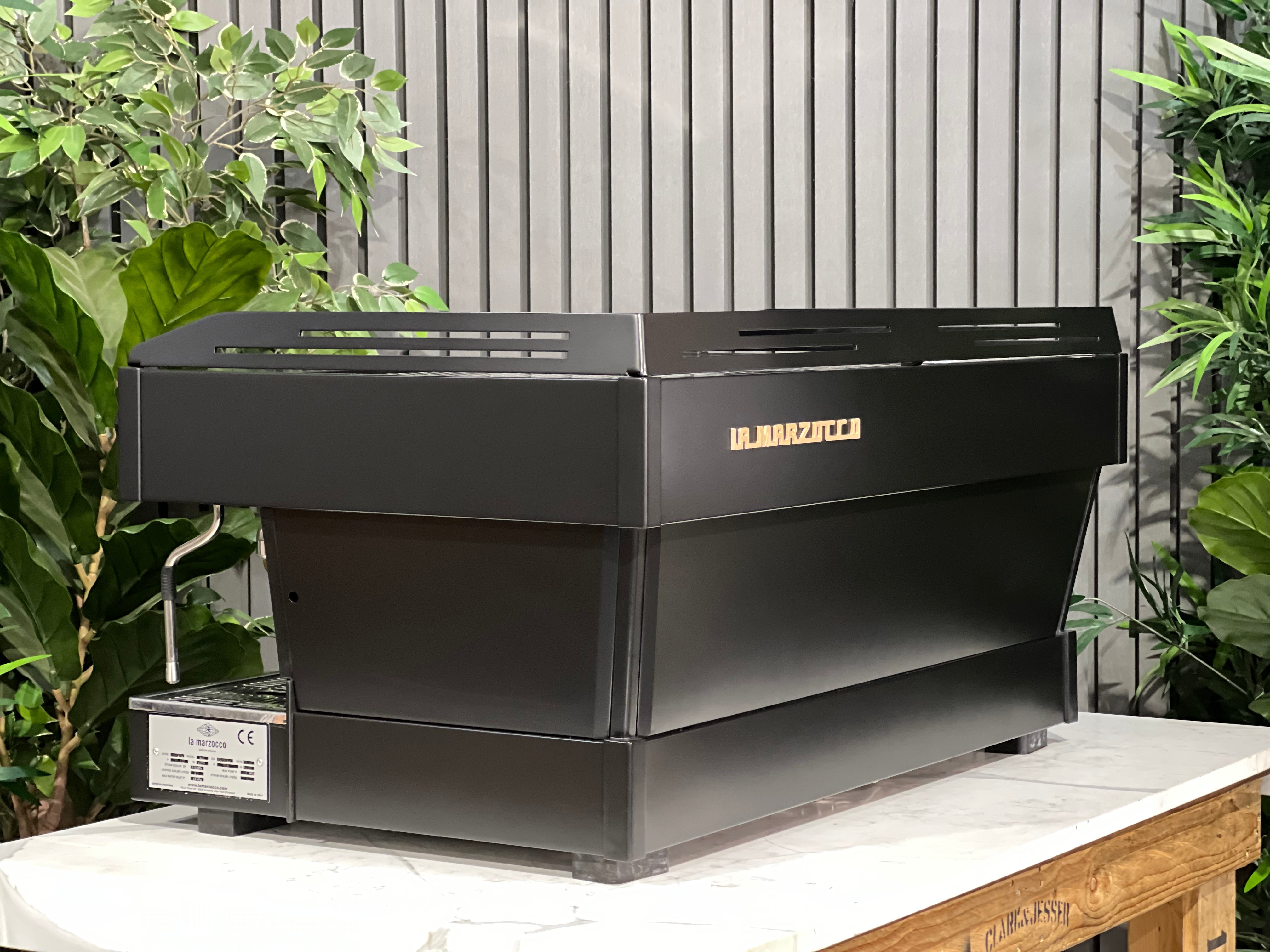 La Marzocco Linea PB Black with Gold Pesado & Logo - 3 Group Commercial Espresso Machine - Gold
