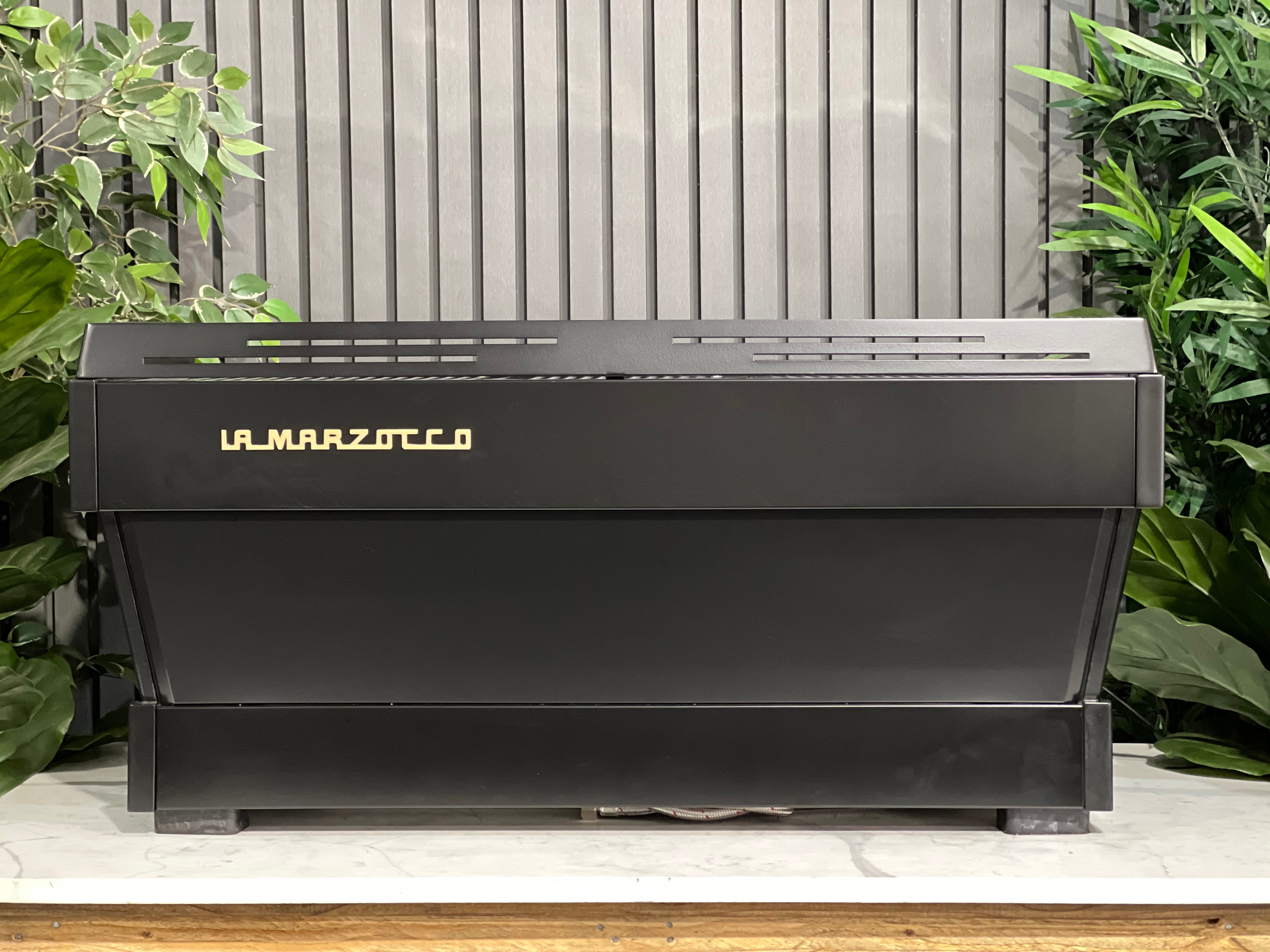 La Marzocco Linea PB Black with Gold Pesado & Logo - 3 Group Commercial Espresso Machine - Gold