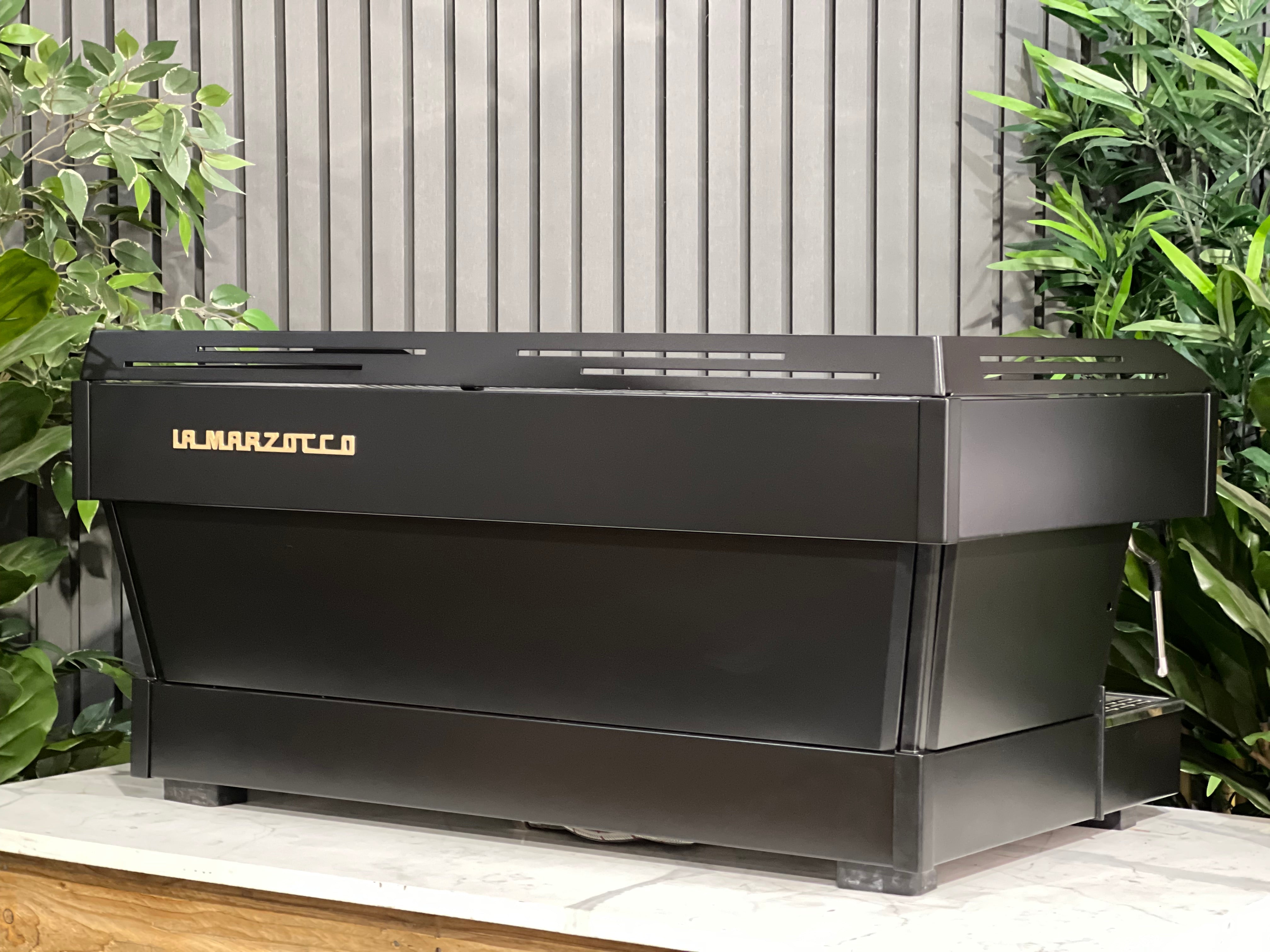 La Marzocco Linea PB Black with Gold Pesado & Logo - 3 Group Commercial Espresso Machine - Gold
