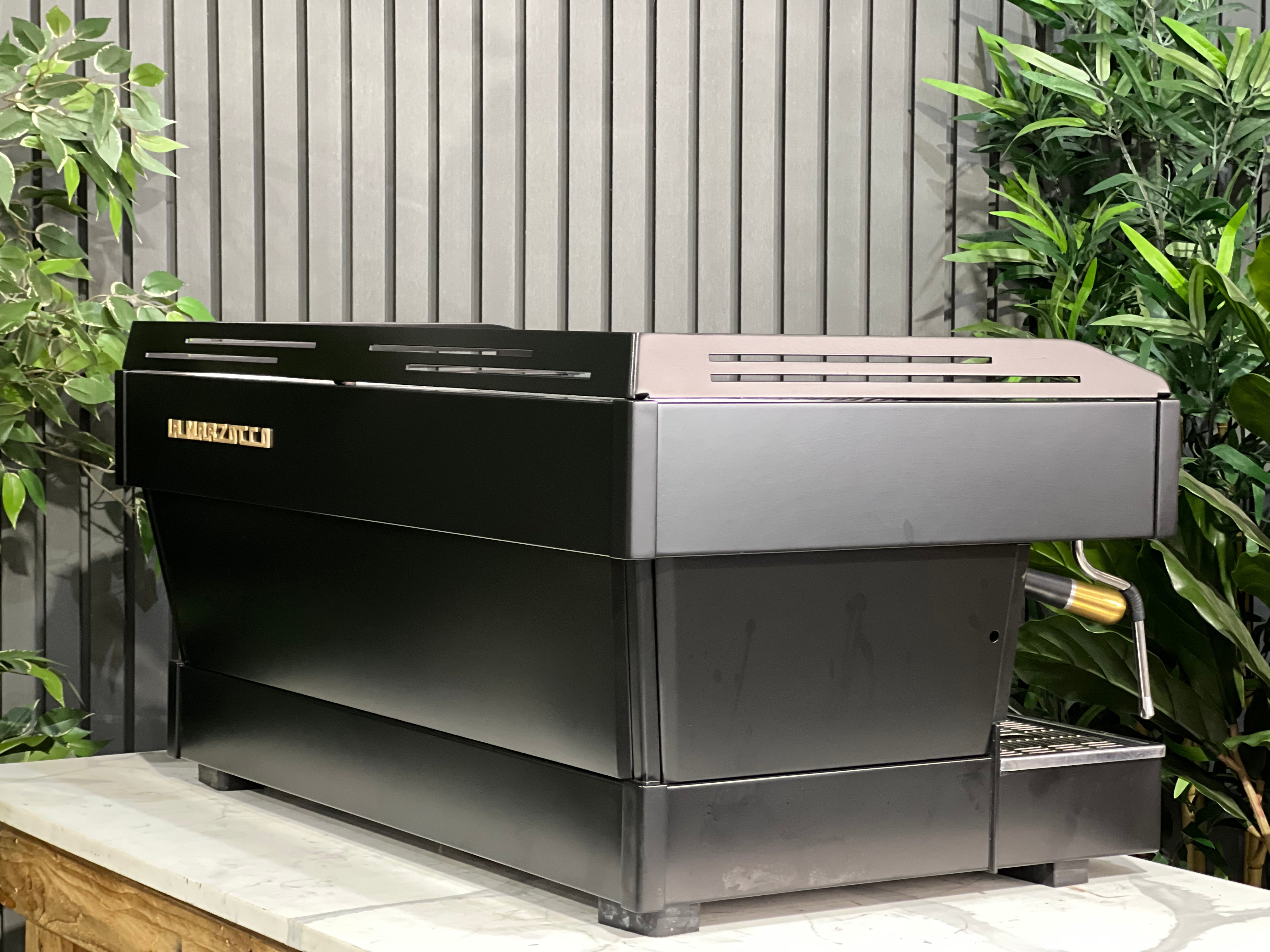 La Marzocco Linea PB Black with Gold Pesado & Logo - 3 Group Commercial Espresso Machine - Gold
