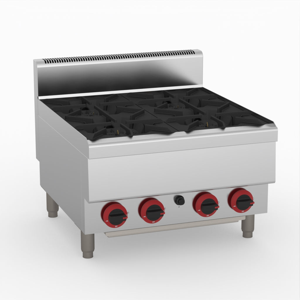 GasMAX Benchtop Lpg 4 Burner Cooktop W/ Splashback - JUS-TR-4BLPG