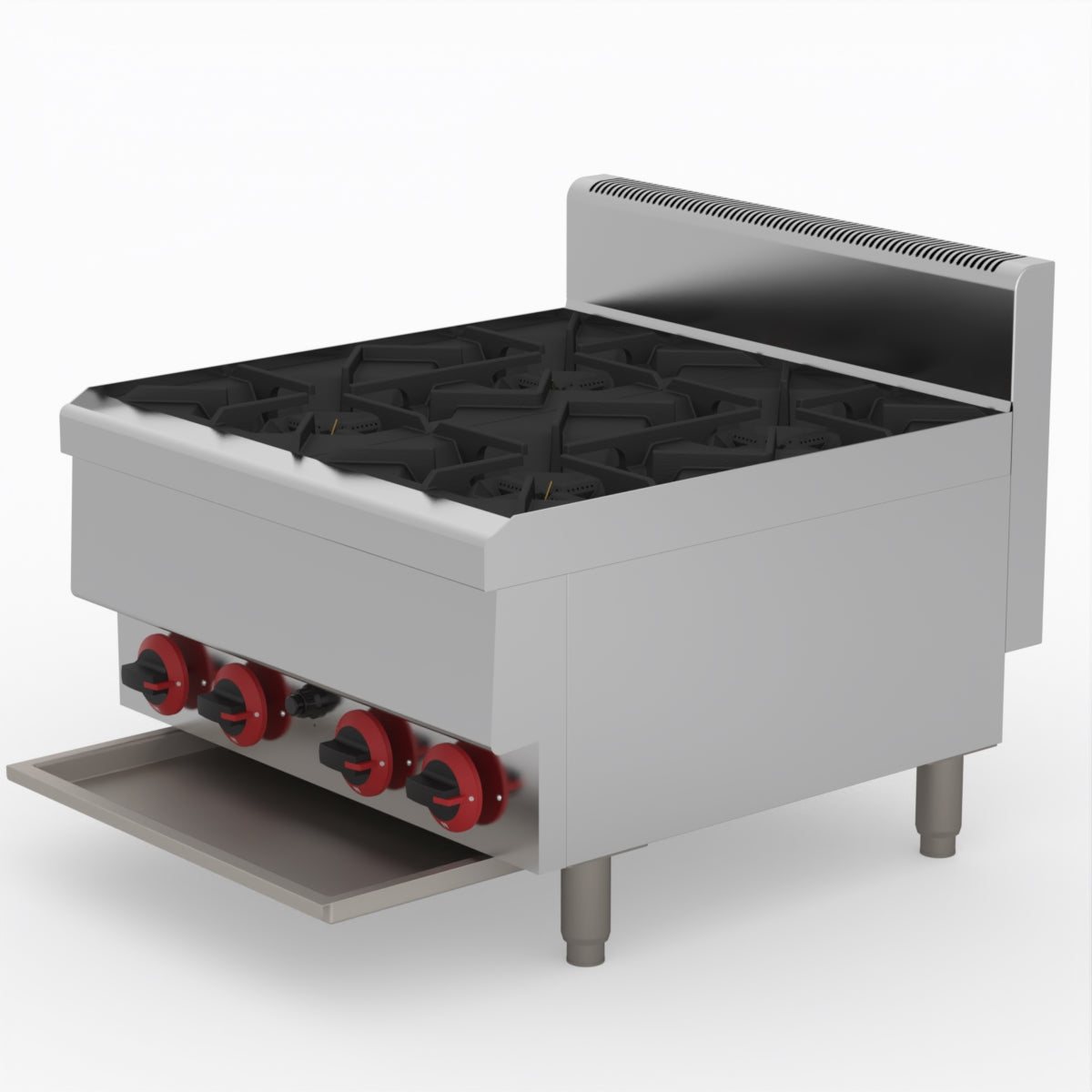 GasMax Benchtop Natural Gas 4 Burner Cooktop W/ Splashback JUS-TR-4B