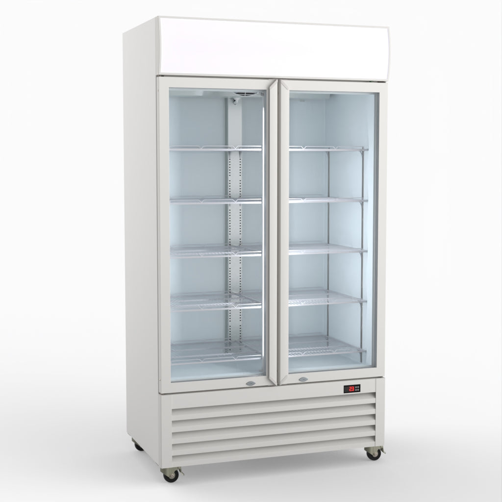 Thermaster 1000L Two Glass Door Colourbond Upright Drink Fridge White LG-1000P