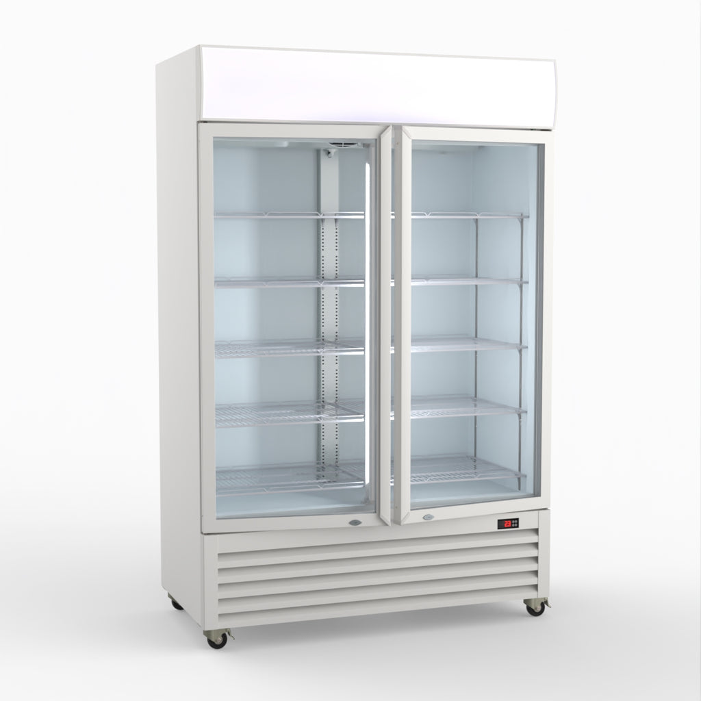 Thermaster 1200L Two Glass Door Colourbond Upright Drink Fridge White LG-1200P