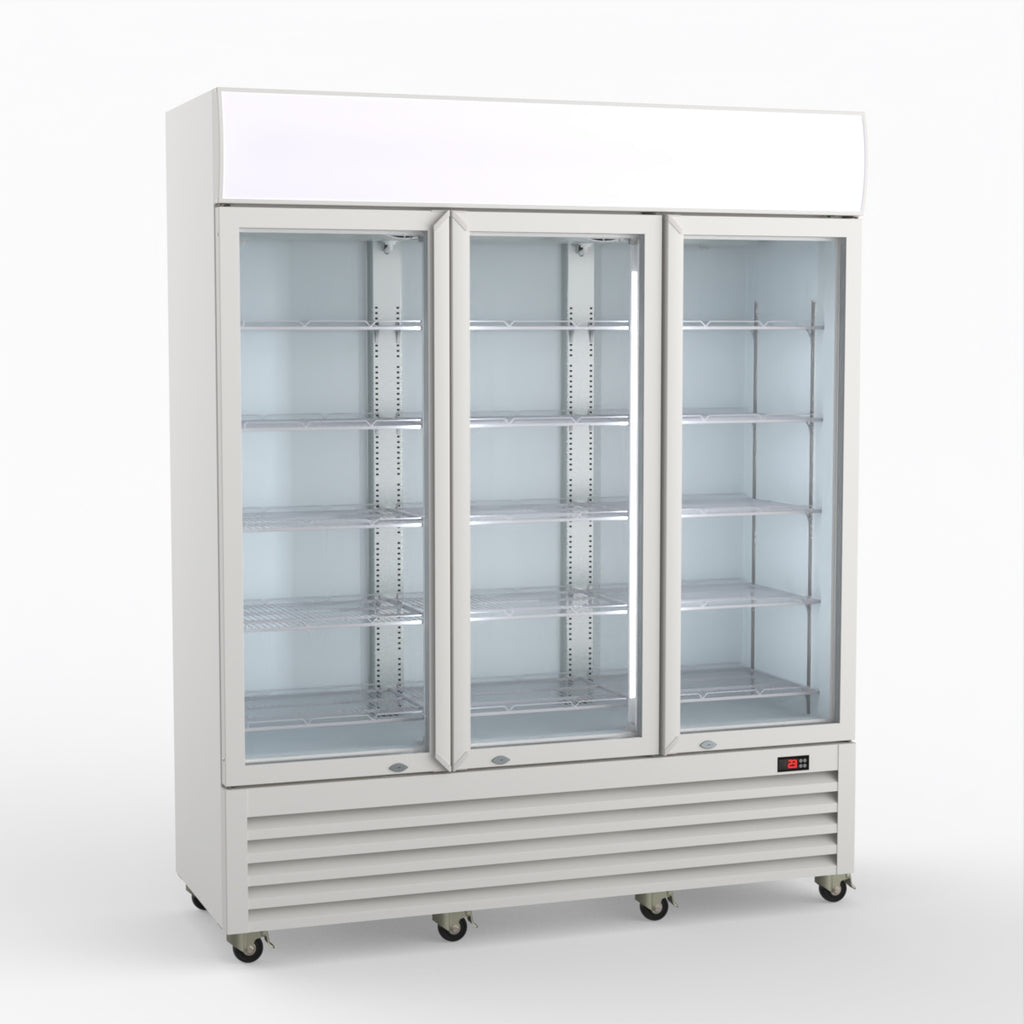 Thermaster 1200L 3 Glass Door Colourbond Upright Drink Fridge White LG-1203P