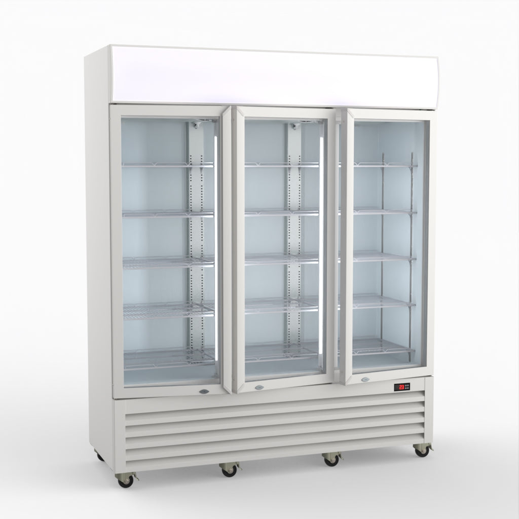 Thermaster 1200L 3 Glass Door Colourbond Upright Drink Fridge White LG-1203P