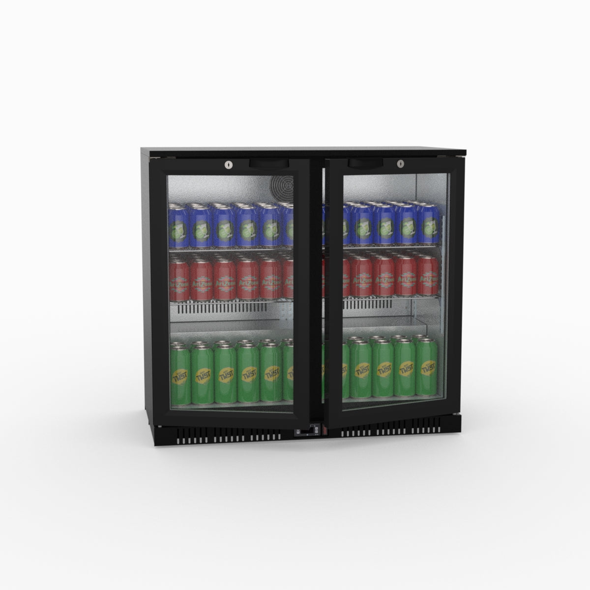 Thermaster Under Bench Double Tropicalised Heated Glass Doors Bar Cooler with Heater Switch - LG-208TD