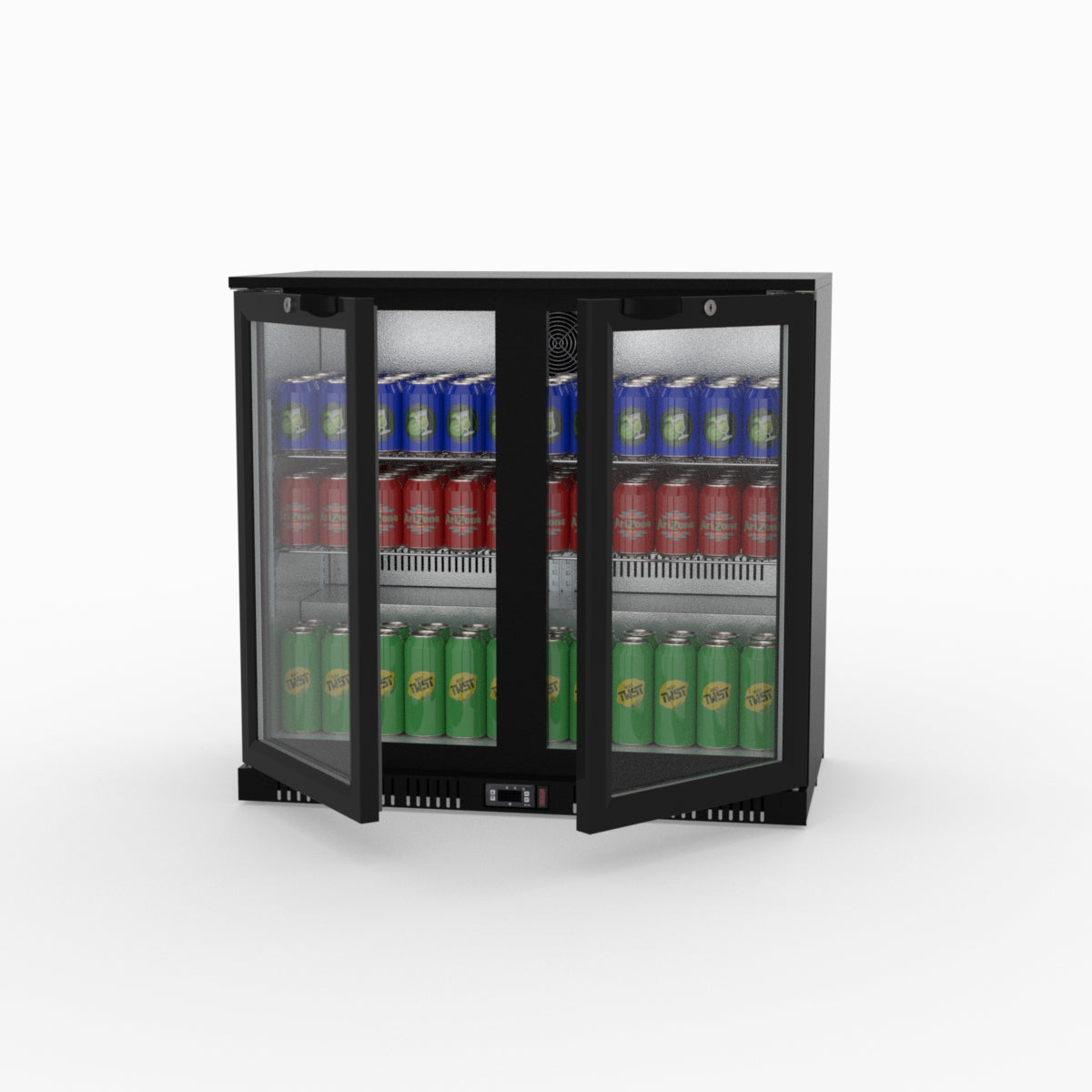 Thermaster Under Bench Double Tropicalised Heated Glass Doors Bar Cooler with Heater Switch - LG-208TD