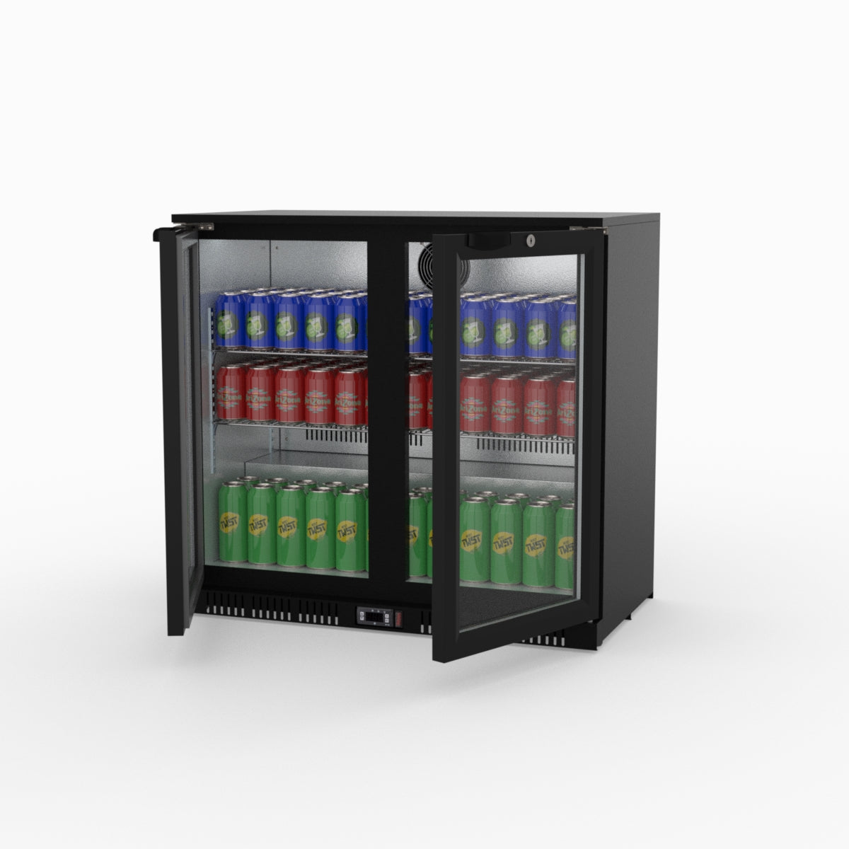 Thermaster Under Bench Double Tropicalised Heated Glass Doors Bar Cooler with Heater Switch - LG-208TD