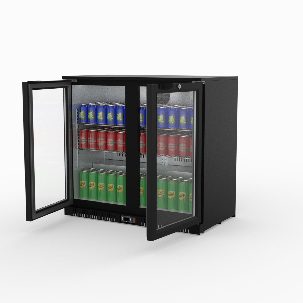 Thermaster Under Bench Double Tropicalised Heated Glass Doors Bar Cooler with Heater Switch - LG-208TD