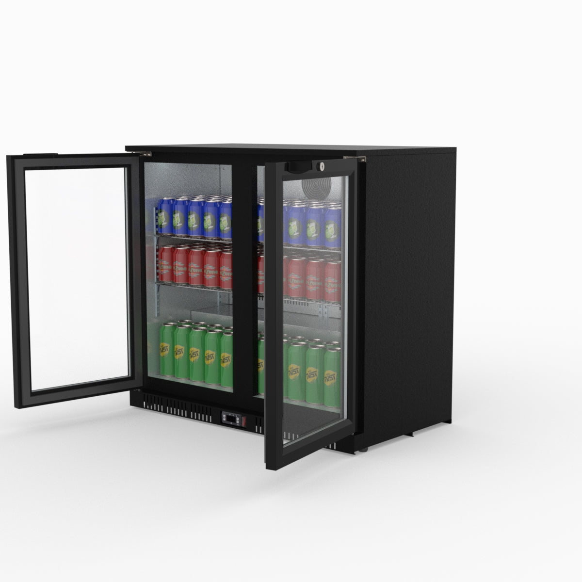 Thermaster Under Bench Double Tropicalised Heated Glass Doors Bar Cooler with Heater Switch - LG-208TD