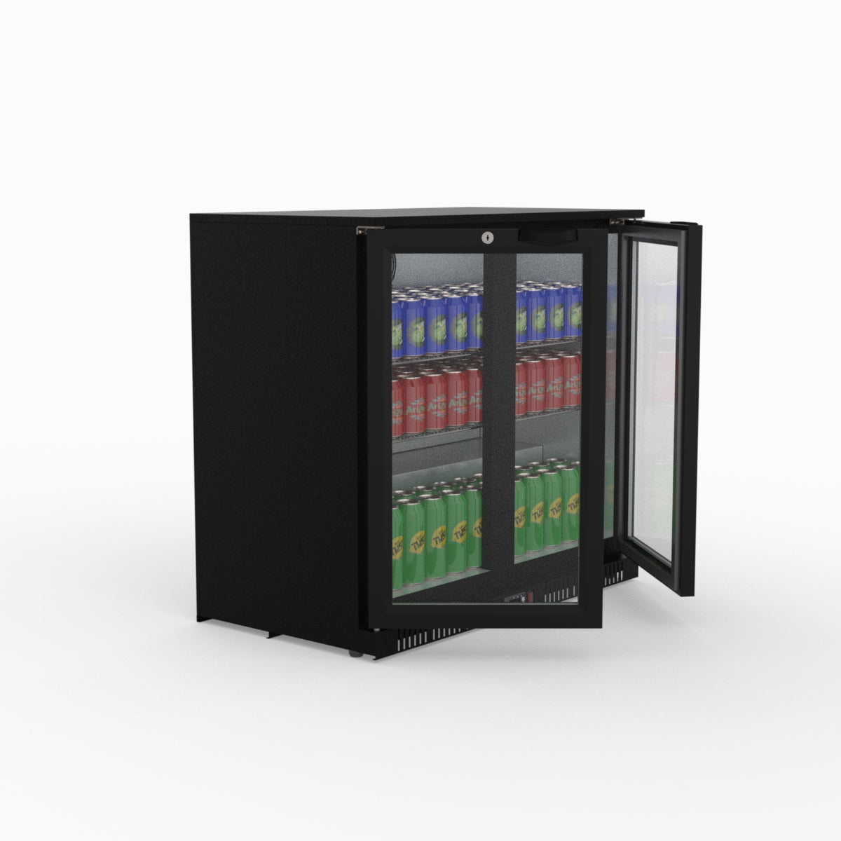 Thermaster Under Bench Double Tropicalised Heated Glass Doors Bar Cooler with Heater Switch - LG-208TD