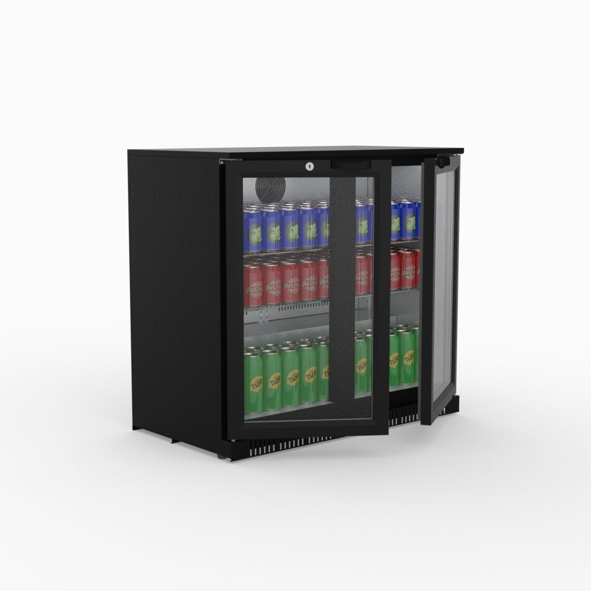 Thermaster Under Bench Double Tropicalised Heated Glass Doors Bar Cooler with Heater Switch - LG-208TD
