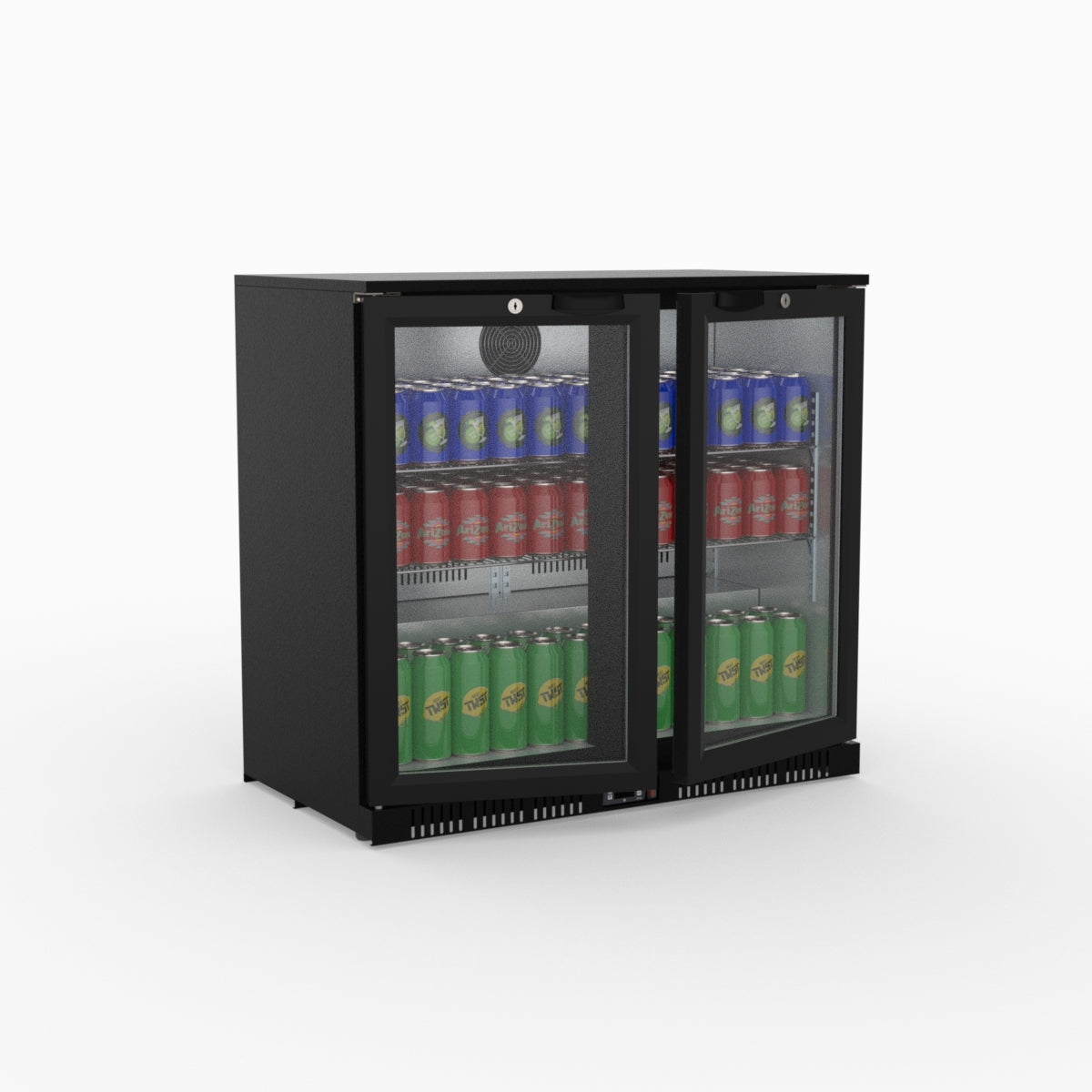 Thermaster Under Bench Double Tropicalised Heated Glass Doors Bar Cooler with Heater Switch - LG-208TD