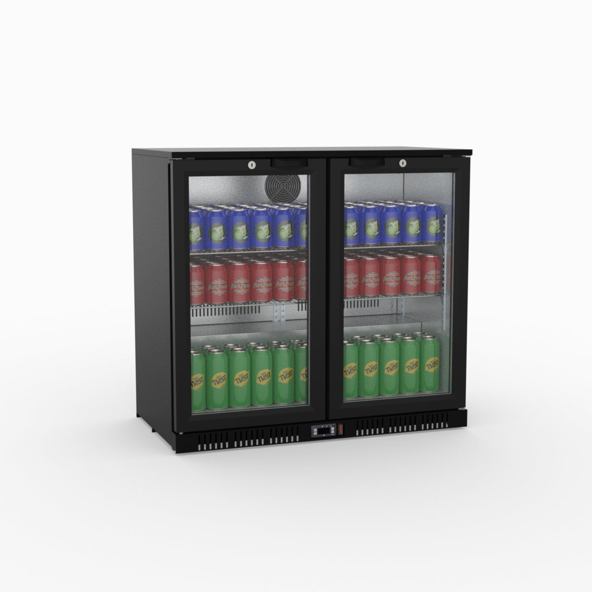 Thermaster Under Bench Double Tropicalised Heated Glass Doors Bar Cooler with Heater Switch - LG-208TD