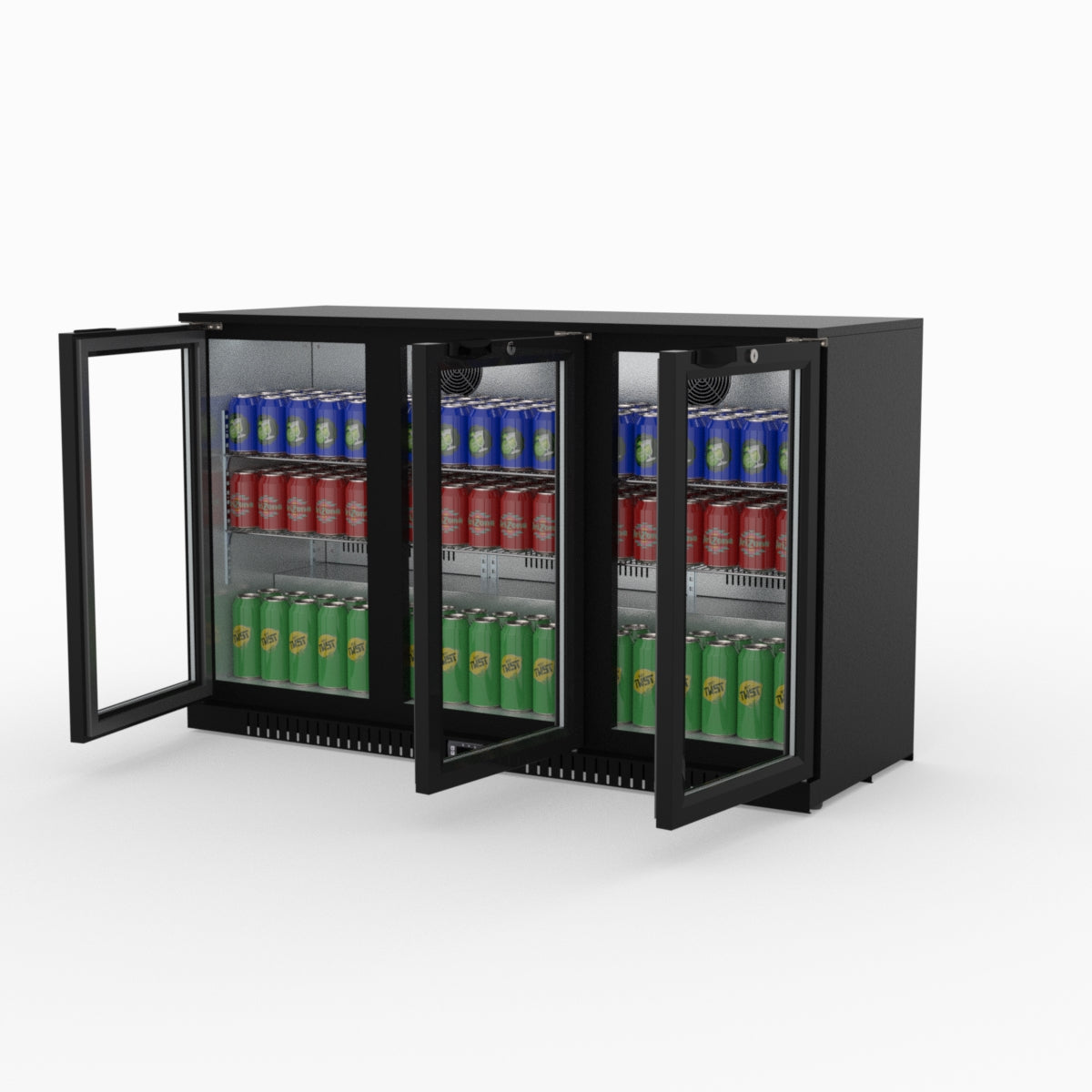 Thermaster Under Bench Three Tropicalised Heated Glass Doors Bar Cooler with Heater Switch - LG-330TD
