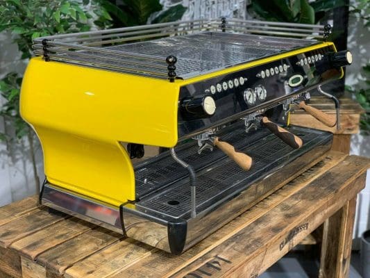 La Marzocco FB80 Yellow w Handles - 3 Group Commercial Espresso Machine - Timber