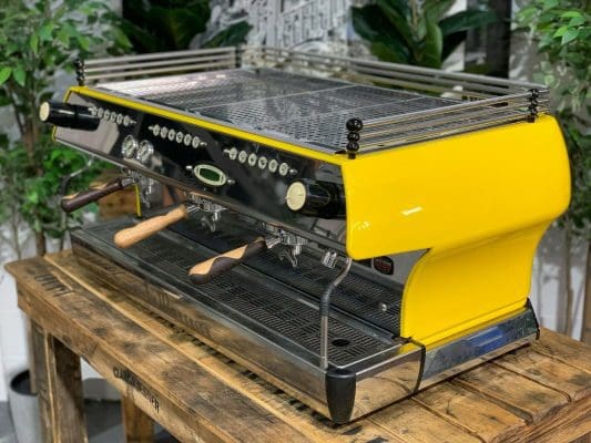 La Marzocco FB80 Yellow w Handles - 3 Group Commercial Espresso Machine - Timber