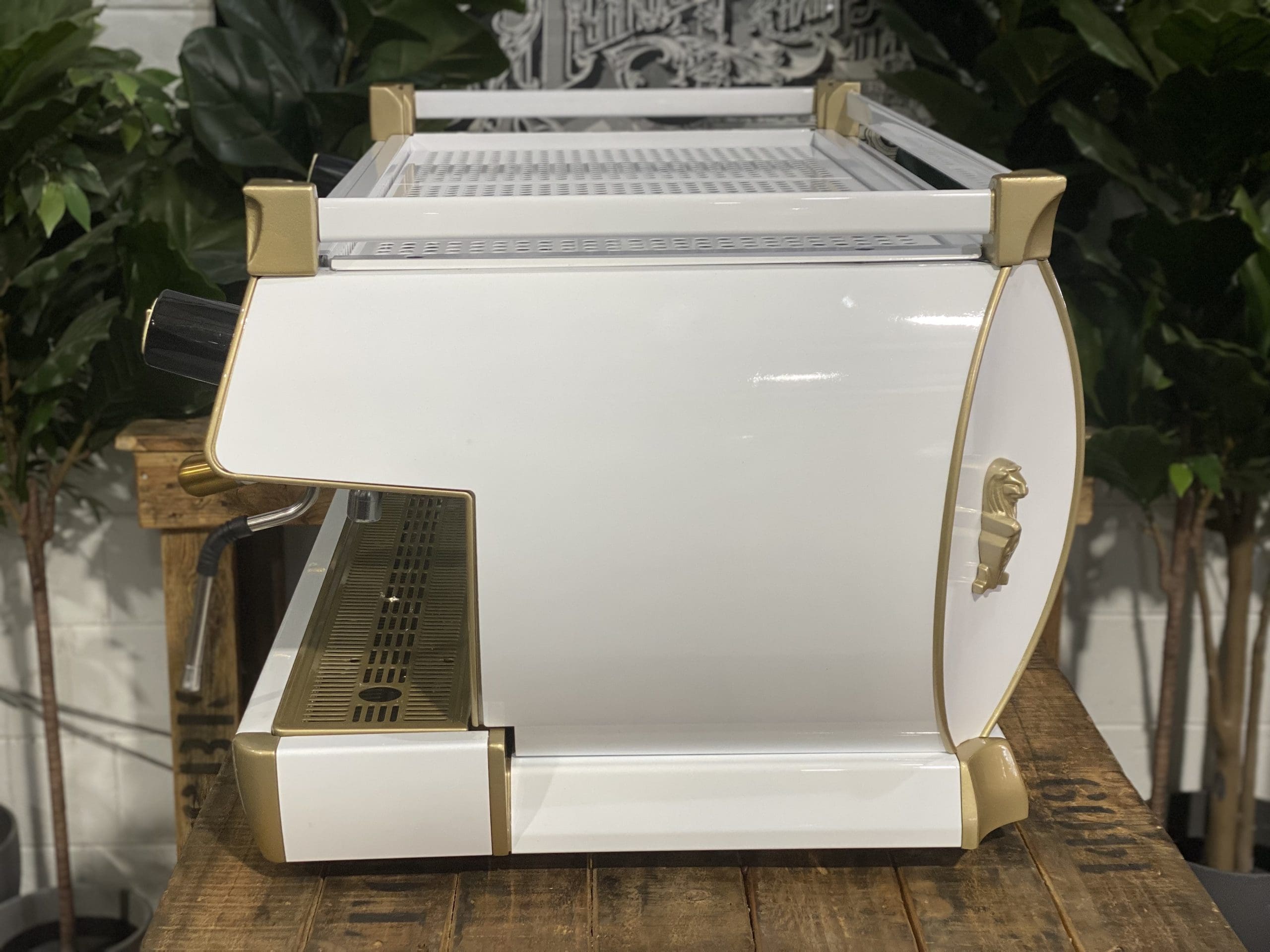La Marzocco GB5 White & W. Pesado Group Handles - 3 Group Commercial Espresso Machine - Gold