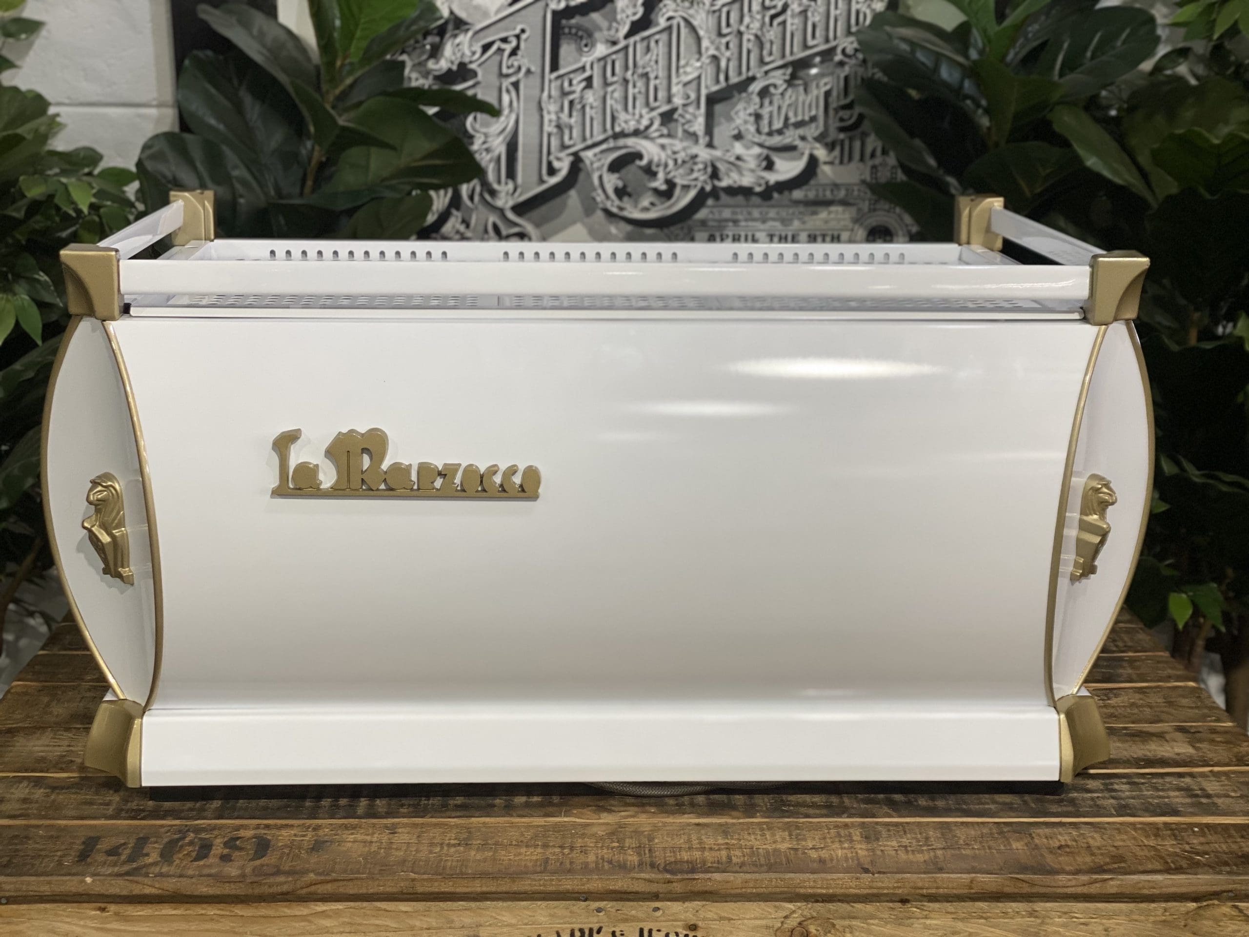 La Marzocco GB5 White & W. Pesado Group Handles - 3 Group Commercial Espresso Machine - Gold