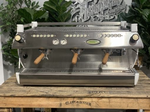 La Marzocco GB5 Brushed Silver - 3 Group Commercial Espresso Machine - Timber