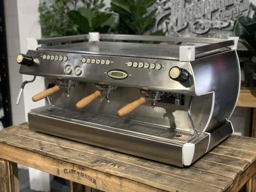 La Marzocco GB5 Brushed Silver - 3 Group Commercial Espresso Machine - Timber