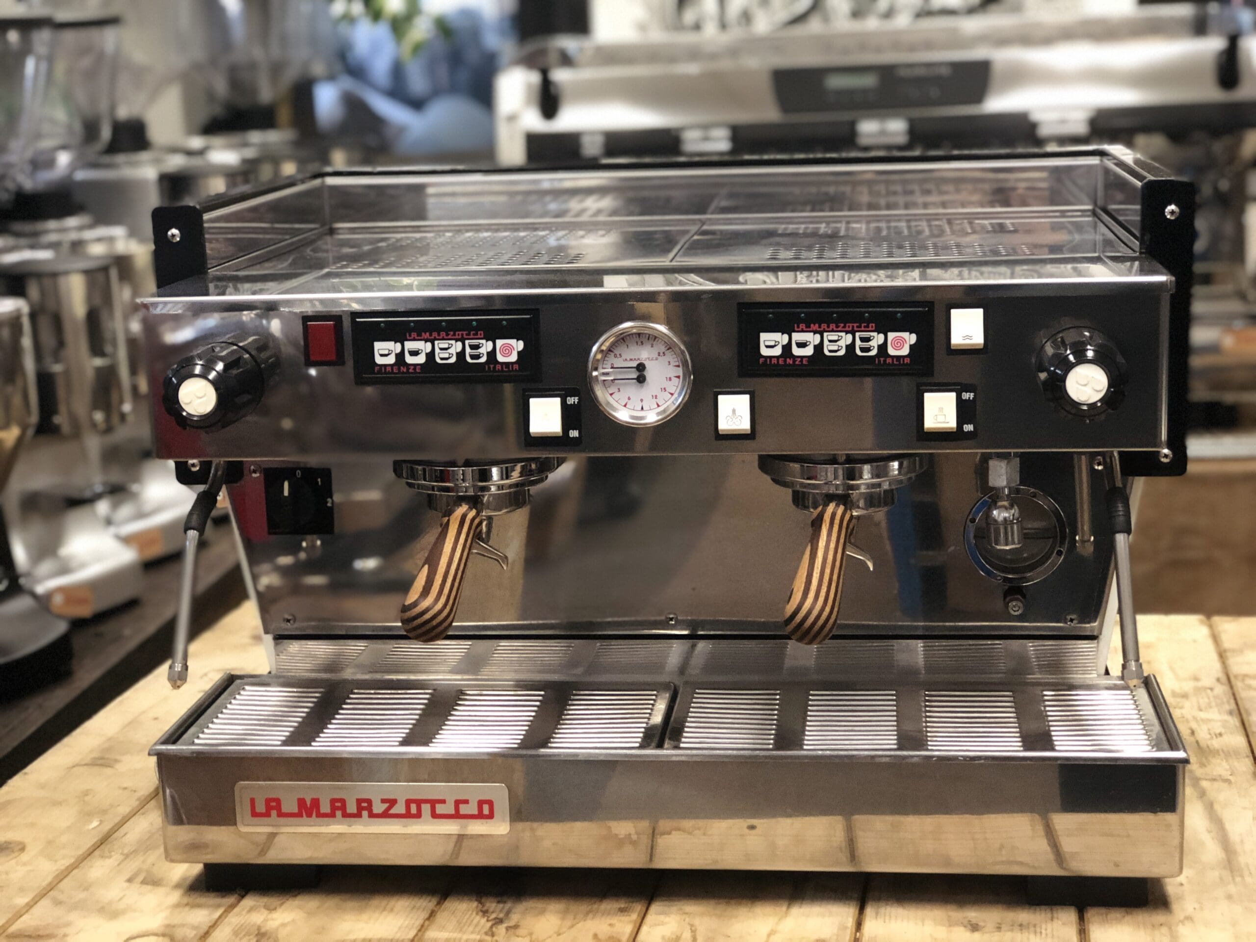 La Marzocco Linea Classic White with Handles - 2 Group Commercial Espresso Machine - Timber