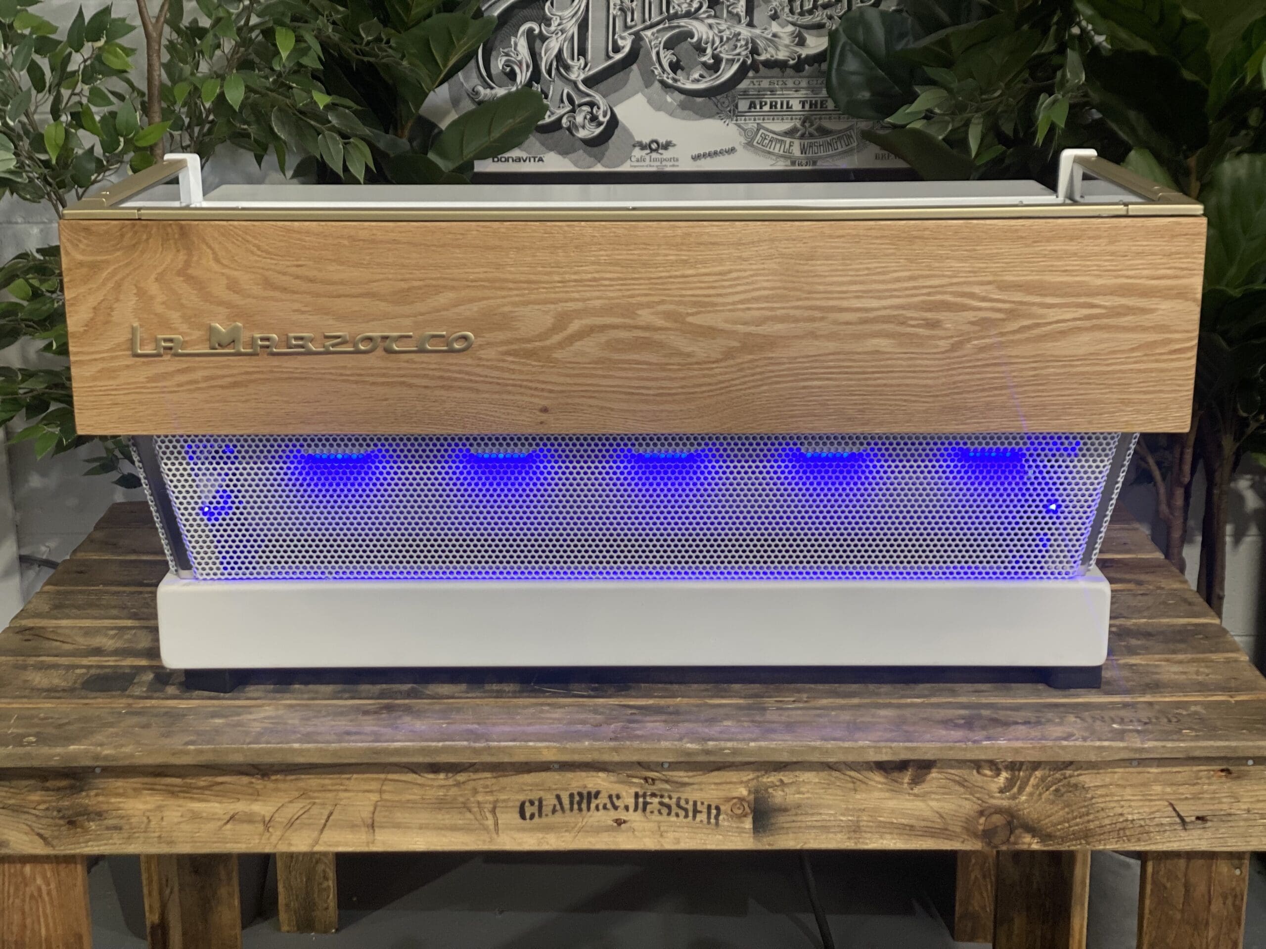 La Marzocco Linea Classic White & LED Cutout - 3 Group Commercial Espresso Machine - Timber