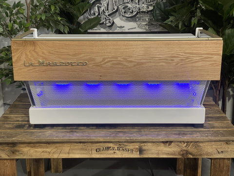 La Marzocco Linea Classic White & LED Cutout - 3 Group Commercial Espresso Machine - Timber