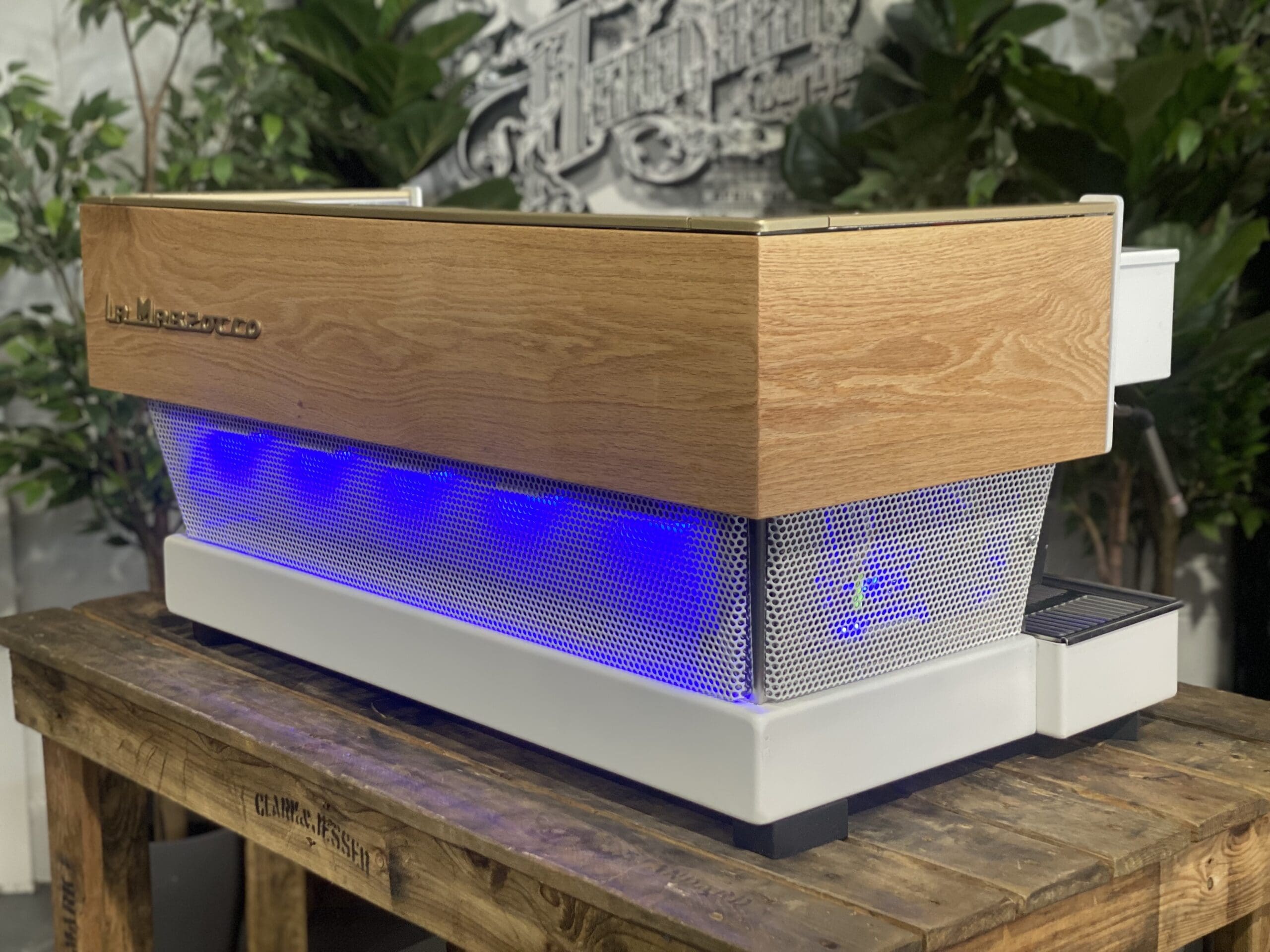 La Marzocco Linea Classic White & LED Cutout - 3 Group Commercial Espresso Machine - Timber