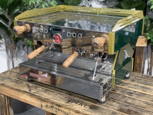 La Marzocco Linea PB 2 Group Green & Gold w. Timber