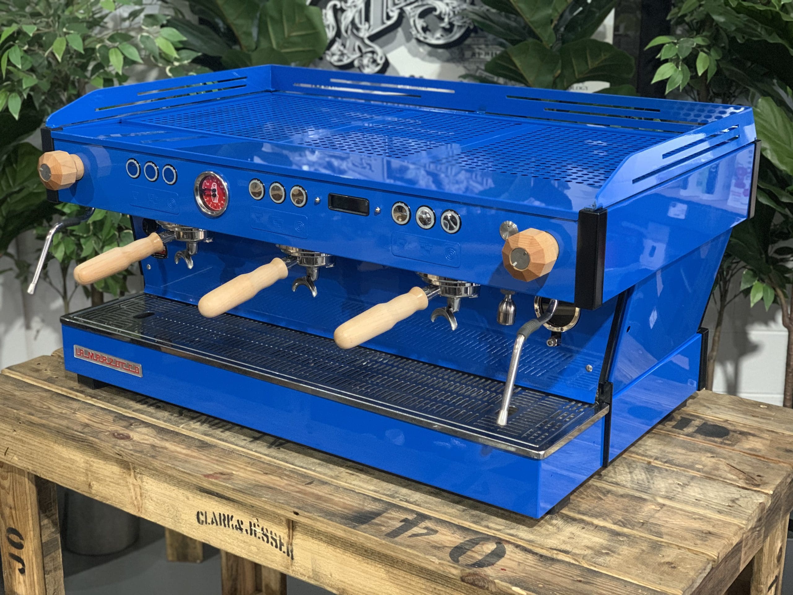 La Marzocco Linea PB 3 Group Blue with Timber