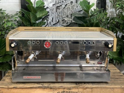 La Marzocco Linea PB 3 Group White & Gold with Pesado Handles