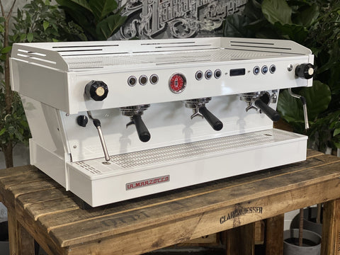 La Marzocco Linea PB Full White w Rubber Pesado Handles - 3 Group Commercial Espresso Machine - Black