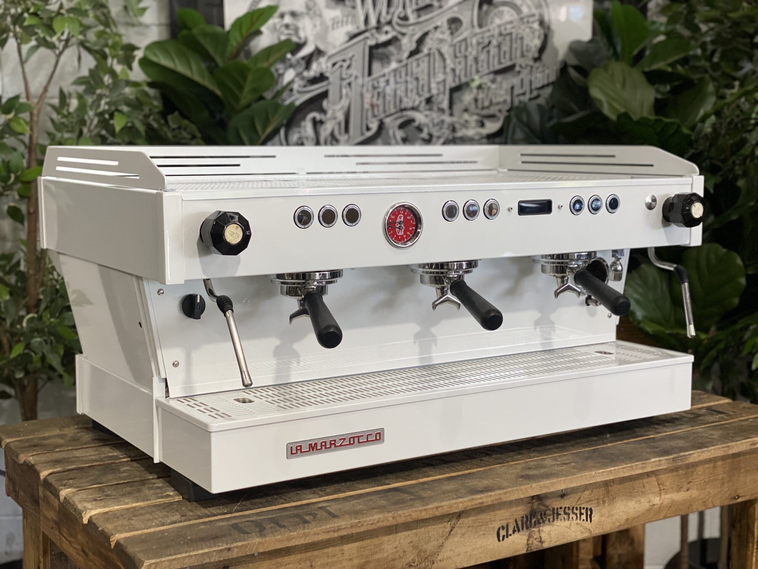 La Marzocco Linea PB Full White w Rubber Pesado Handles - 3 Group Commercial Espresso Machine - Black