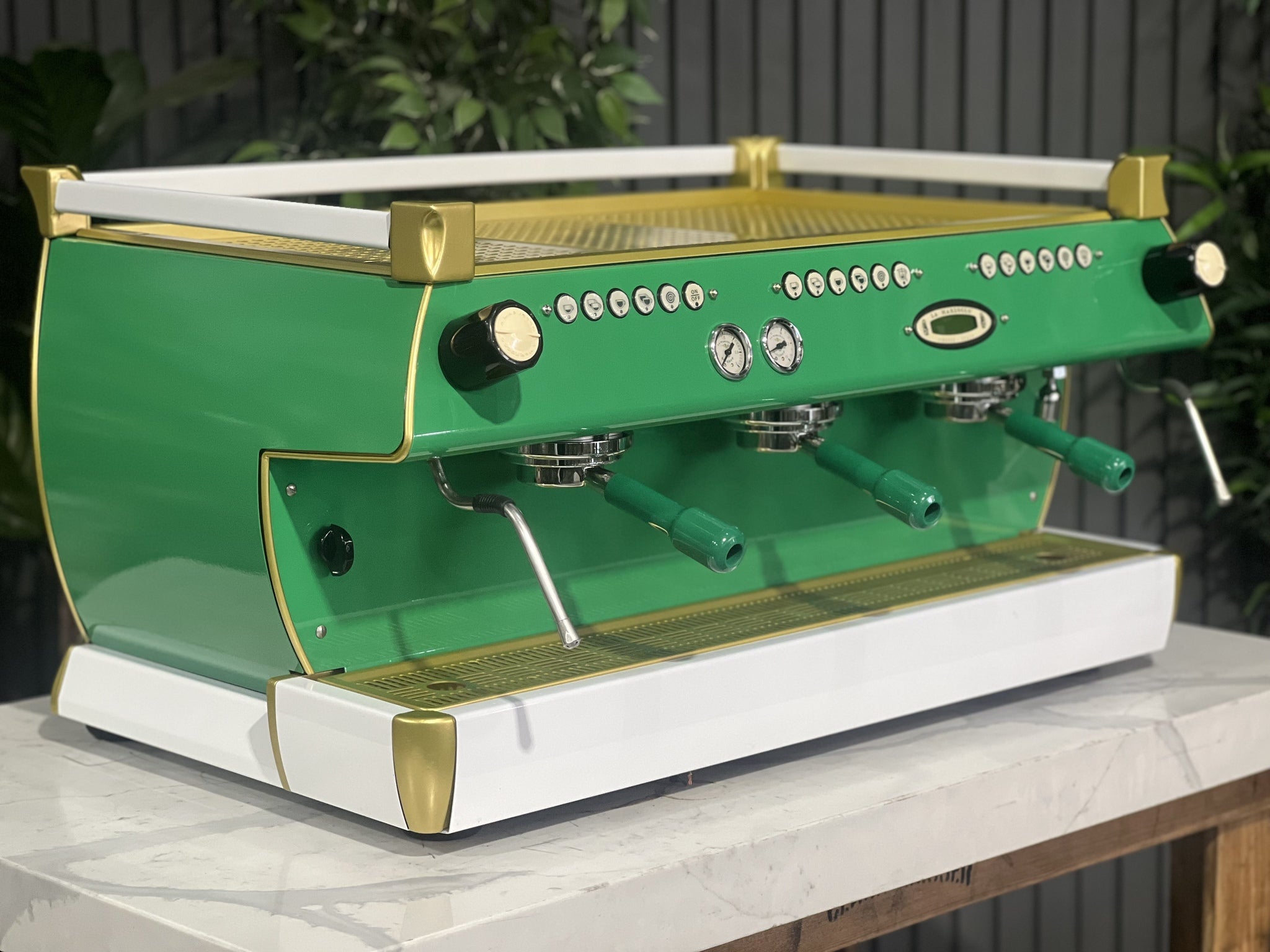 La Marzocco GB5 Green, White - 3 Group Commercial Espresso Machine - Gold