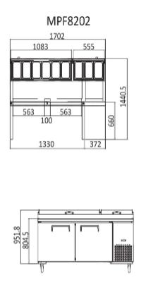 Atosa Double Door Pizza Prep Table Refrigerator