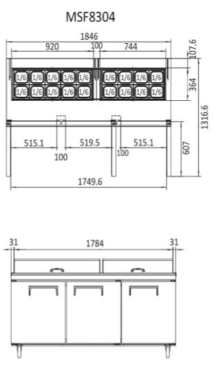 Atosa Three Door Sandwich Prep Table Refrigerator